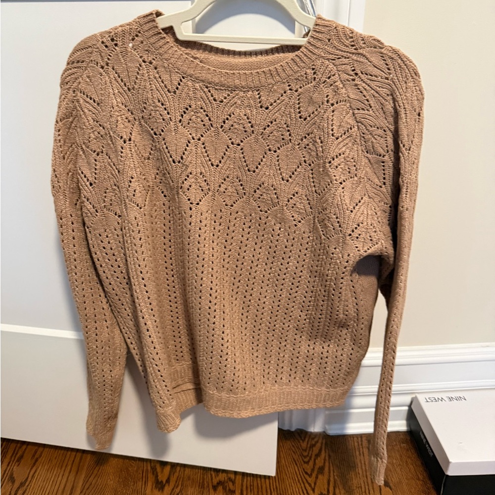 Pointelle Crewneck Sweater in Taupe